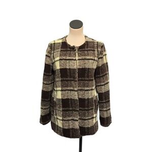 Sanctuary Jacket Womens Small Brown Plaid Fuzzy Sherpa Button Front Coat Pockets